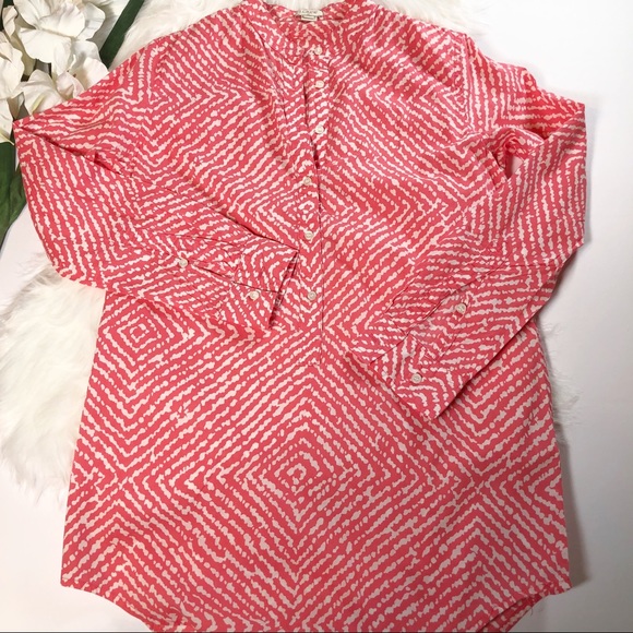 J. Crew Red Printed Tunic XS Long Button down - Picture 2 of 8